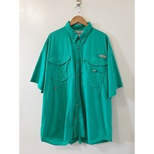 Columbia PFG Fishing Shirt 4XL Mens Button Up Short Sleeve Teal Outdoor